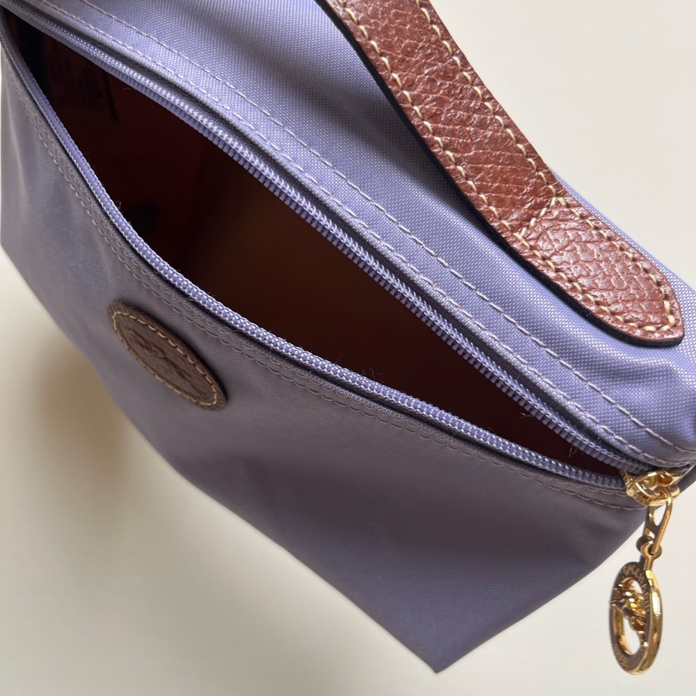Longchamp Purple Le Pilage Pouch Purse with Leather Handle Cosmetic Bag - Picture 8 of 9